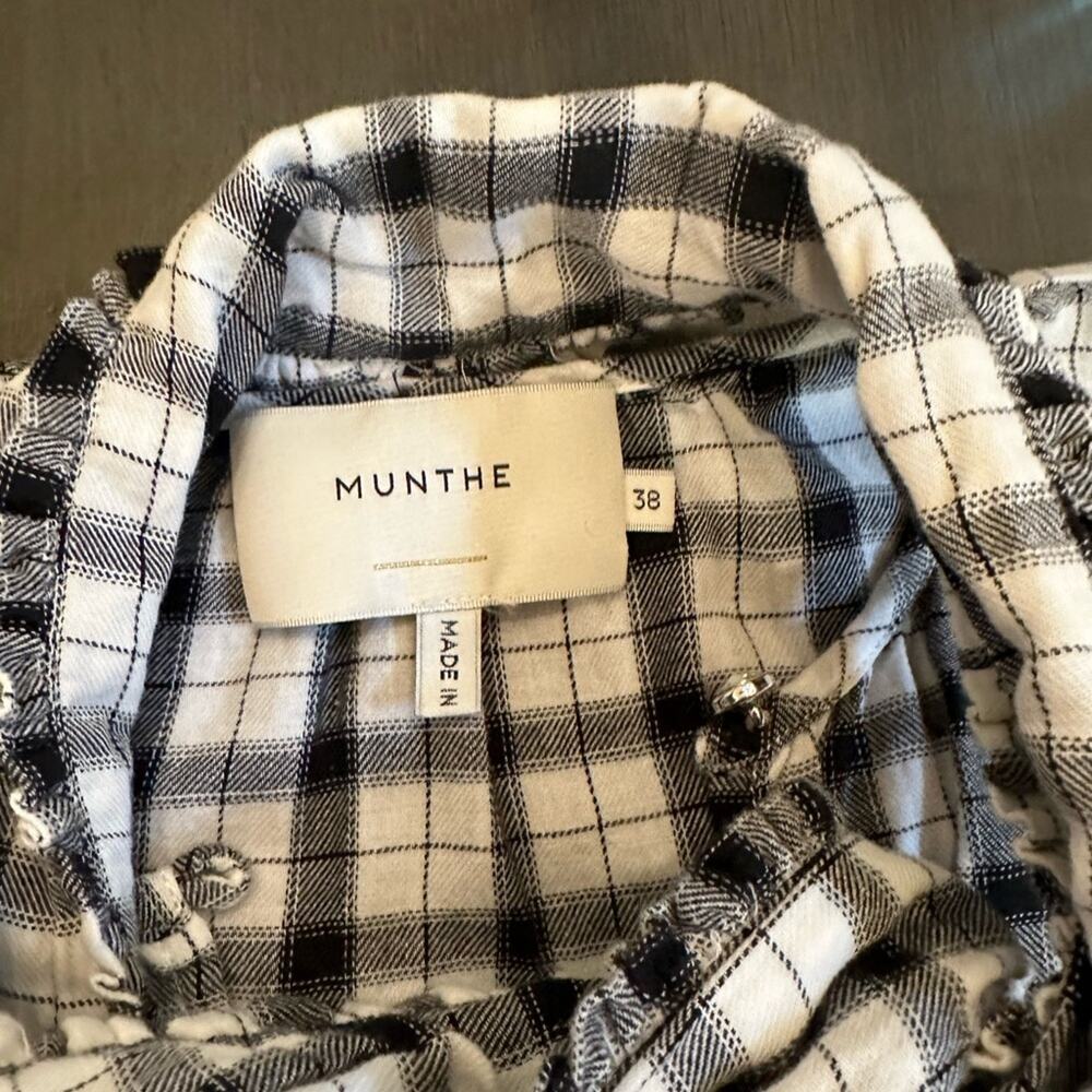 NWOT MUNTHE Tie-neck Ruffled Checked Cotton Dress - Picture 11 of 12